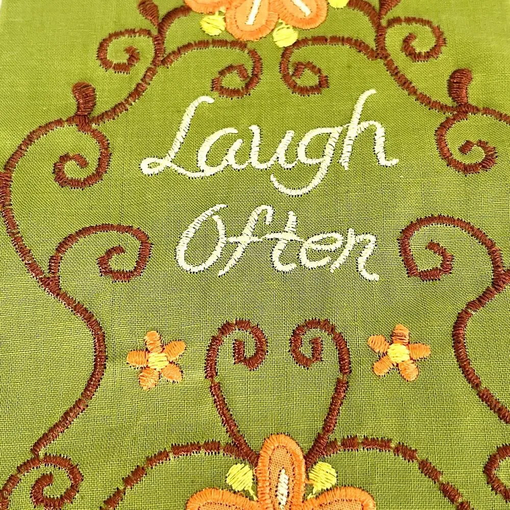 Set of 3 Retro-Style Kitchen Tea Towels Embroidered Floral Inspirational Ric-Rac